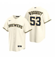 Mens Nike Milwaukee Brewers 53 Brandon Woodruff Cream Home Stitched Baseball Jersey