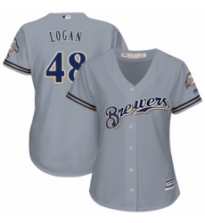 Womens Majestic Milwaukee Brewers 48 Boone Logan Replica Grey Road Cool Base MLB Jersey 