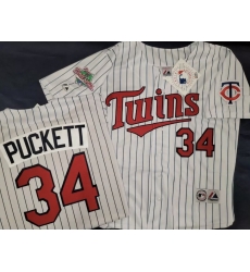 Men Minnesota Twins 34 Kirby Puckett Replica White Throwback MLB Jersey