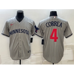 Men Minnesota Twins 4 Carlos Correa 2023 Grey Home Team Cool Base Stitched Jersey