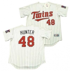 Men Twins Torii Hunter White Pinstripe Stitched MLB Jersey