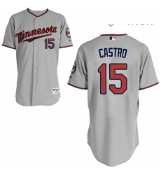 Mens Majestic Minnesota Twins 15 Jason Castro Authentic Grey Road Cool Base MLB Jersey