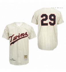 Mens Mitchell and Ness Minnesota Twins 29 Rod Carew Authentic CreamBlack Strip Throwback MLB Jersey