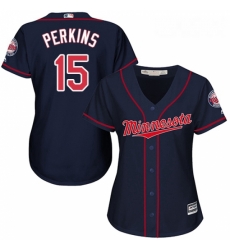 Womens Majestic Minnesota Twins 15 Glen Perkins Authentic Navy Blue Alternate Road Cool Base MLB Jersey