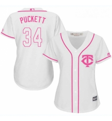 Womens Majestic Minnesota Twins 34 Kirby Puckett Replica White Fashion Cool Base MLB Jersey