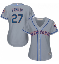 Womens Majestic New York Mets 27 Jeurys Familia Replica Grey Road Cool Base MLB Jersey