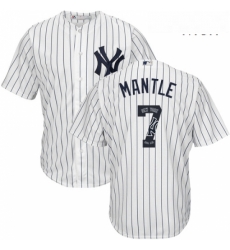 Mens Majestic New York Yankees 7 Mickey Mantle Authentic White Team Logo Fashion MLB Jersey