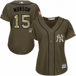 Womens Majestic New York Yankees 15 Thurman Munson Replica Green Salute to Service MLB Jersey