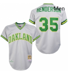 Mens Mitchell and Ness Oakland Athletics 35 Rickey Henderson Replica Grey 1981 Throwback MLB Jersey