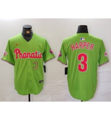 Men Philadelphia Phillies 3 Bryce Harper Green With Patch Stitched Jersey 1