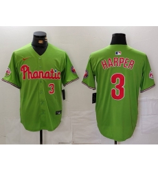 Men Philadelphia Phillies 3 Bryce Harper Green With Patch Stitched Jersey 2