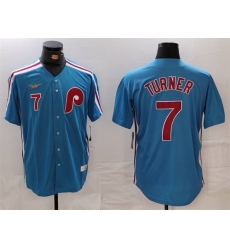 Men Philadelphia Phillies 7 Trea Turner Blue Cool Base Stitched Jersey