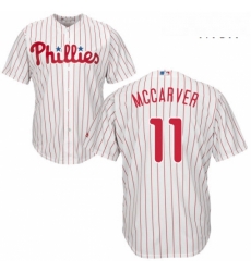 Mens Majestic Philadelphia Phillies 11 Tim McCarver Replica WhiteRed Strip Home Cool Base MLB Jersey