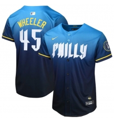 Youth  Philadelphia Phillies 45 Zack Wheeler Blue 2024 City Connect Limited Stitched Baseball Jersey