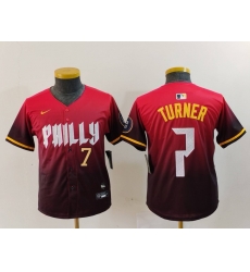 Youth Philadelphia Phillies 7 Trea Turner Red 2024 City Connect Limited Stitched Baseball Jersey 2