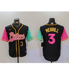 Men San Diego Padres 3 Jackson Merrill Black Cool Base Stitched Baseball Jersey 8