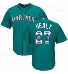 Mens Majestic Seattle Mariners 27 Ryon Healy Authentic Teal Green Team Logo Fashion Cool Base MLB Jersey 