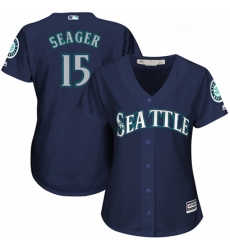 Womens Majestic Seattle Mariners 15 Kyle Seager Replica Navy Blue Alternate 2 Cool Base MLB Jersey