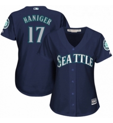 Womens Majestic Seattle Mariners 17 Mitch Haniger Replica Navy Blue Alternate 2 Cool Base MLB Jersey 