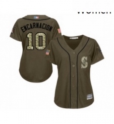 Womens Seattle Mariners 10 Edwin Encarnacion Authentic Green Salute to Service Baseball Jersey 