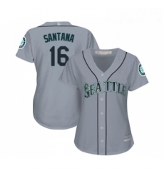 Womens Seattle Mariners 16 Domingo Santana Replica Grey Road Cool Base Baseball Jersey 