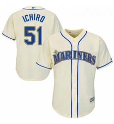 Youth Majestic Seattle Mariners 51 Ichiro Suzuki Replica Cream Alternate Cool Base MLB Jersey