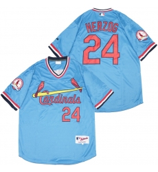 Men St.Louis Cardinals 24 Whitey Herzog Blue Throwback Jersey