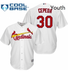 Youth Majestic St Louis Cardinals 30 Orlando Cepeda Replica White Home Cool Base MLB Jersey