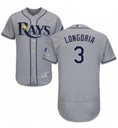 Mens Majestic Tampa Bay Rays 3 Evan Longoria Grey Road Flex Base Authentic Collection MLB Jersey