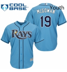 Youth Majestic Tampa Bay Rays 19 Dustin McGowan Replica Light Blue Alternate 2 Cool Base MLB Jersey 