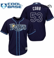 Youth Majestic Tampa Bay Rays 53 Alex Cobb Authentic Navy Blue Alternate Cool Base MLB Jersey