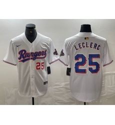 Men Texas Rangers 25 Jose Leclerc White Gold Cool Base Stitched Baseball Jersey