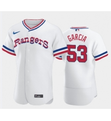 Men's Texas Rangers #53 Adolis Garcia White Throwback Stitched Flex Base Nike Jersey