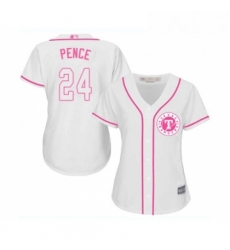 Womens Texas Rangers 24 Hunter Pence Replica White Fashion Cool Base Baseball Jersey 