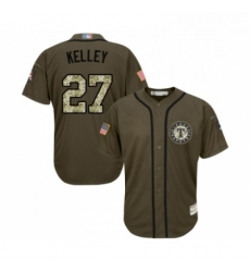 Youth Texas Rangers 27 Shawn Kelley Authentic Green Salute to Service Baseball Jersey 