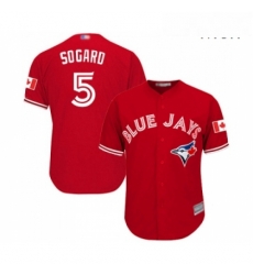 Mens Toronto Blue Jays 5 Eric Sogard Replica Scarlet Alternate Cool Base Baseball Jersey 