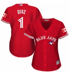 Womens Majestic Toronto Blue Jays 1 Aledmys Diaz Replica Scarlet Alternate MLB Jersey 