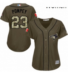 Womens Majestic Toronto Blue Jays 23 Dalton Pompey Replica Green Salute to Service MLB Jersey