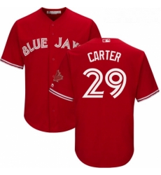 Youth Majestic Toronto Blue Jays 29 Joe Carter Replica Scarlet Alternate MLB Jersey