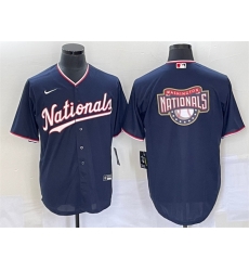 Men Washington Nationals Navy Big Logo In Back Stitched Baseball Jersey