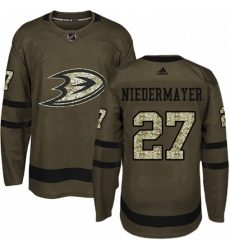 Mens Adidas Anaheim Ducks 27 Scott Niedermayer Premier Green Salute to Service NHL Jersey 