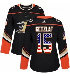 Womens Adidas Anaheim Ducks 15 Ryan Getzlaf Authentic Black USA Flag Fashion NHL Jersey 