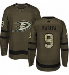 Youth Adidas Anaheim Ducks 9 Paul Kariya Premier Green Salute to Service NHL Jersey 