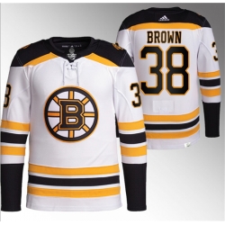 Men Boston Bruins 38 Patrick Brown White Stitched Jersey