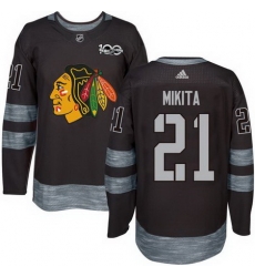 Blackhawks #21 Stan Mikita Black 1917 2017 100th Anniversary Stitched NHL Jersey