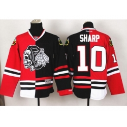 Chicago Blackhawks 10 Patrick Sharp White Skull Logo Fashion Black Red Split NHL Jerseys