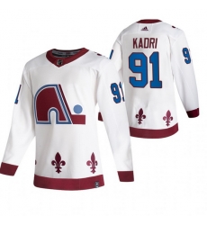 Men Colorado Avalanche 91 Nazem Kadri White Adidas 2020 21 Reverse Retro Alternate NHL Jersey