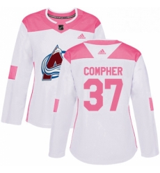 Womens Adidas Colorado Avalanche 37 JT Compher Authentic WhitePink Fashion NHL Jersey 