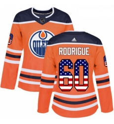 Womens Adidas Edmonton Oilers 60 Olivier Rodrigue Authentic Orange USA Flag Fashion NHL Jersey 