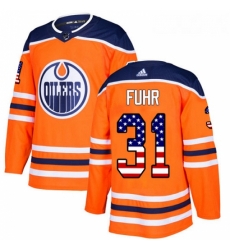 Youth Adidas Edmonton Oilers 31 Grant Fuhr Authentic Orange USA Flag Fashion NHL Jersey 